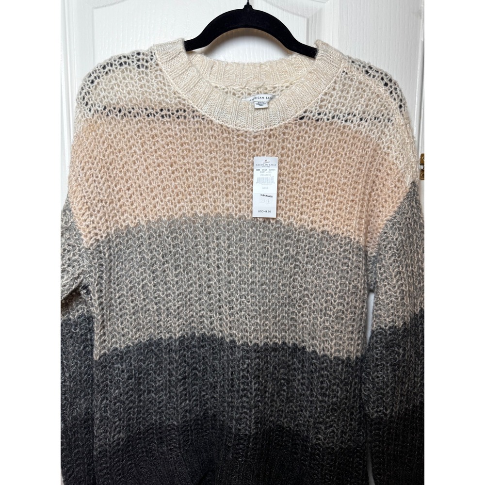 American Eagle Womens Colorblock Striped Crochet Knit Wool Blend Sweater - Picture 4 of 6